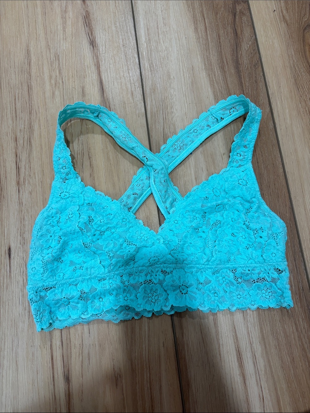 aerie Lace Bralette in Aqua Teal with Crisscross Back